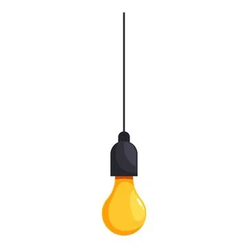 Glowing light bulb hanging from ceiling, interior design element Stock Illustration
