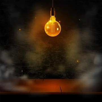 Glowing light bulb is hanging. Vector illustration light bulbs on dark black Stock-Illustration