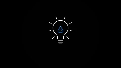 Glowing light bulb icon with secure padlock symbol animation for cybersecur.. Video stock 344860607