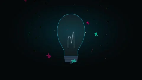 Glowing Light Bulb Idea Animation with Colorful Particles on Dark Background Stock Footage 345654621