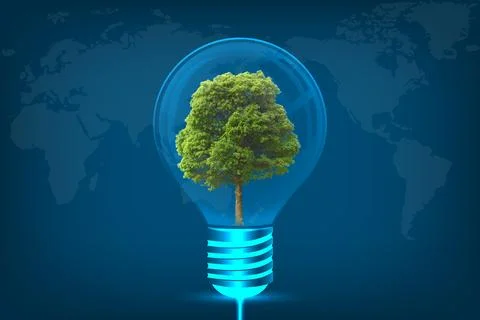 Glowing light bulb in idea on blue sky map background Stock Photos