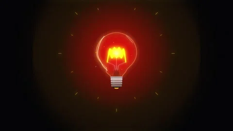 Glowing light bulb idea concept animation with red light and energy sparks Stock Footage 347943943