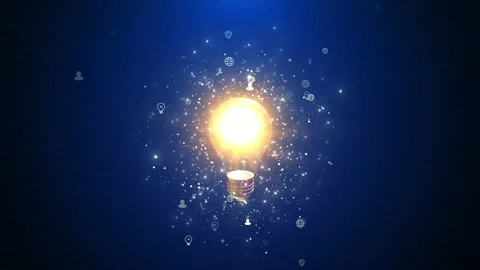 Glowing light bulb innovation background bright idea floating icons, particles, Stock Footage 340409593