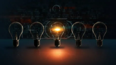 Glowing light bulb representing innovation, idea, connection, and strategy Video stock 329654770