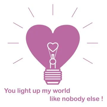 Glowing light bulb in the shape of a heart. Stock Illustration