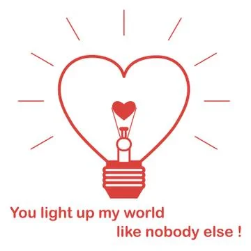 Glowing light bulb in the shape of a heart. Stock Illustration