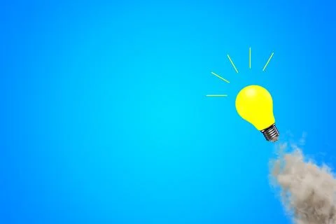Glowing light bulb with smoke like a rocket Illustrazione stock