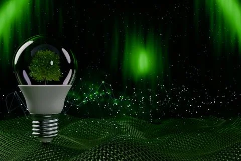 A glowing light bulb with a tree inside Illustrazione stock