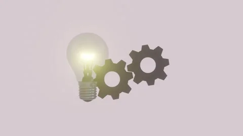 Glowing Light Bulb with Turning Gears Innovation and Idea Concept 3D Animati Stock Footage 324624277