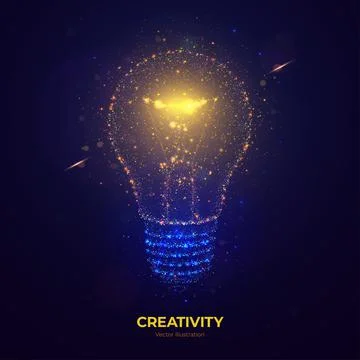 Glowing light bulb vector illustration made of neon particles. Stock Illustration