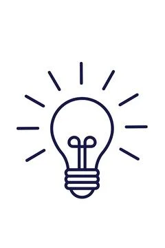 Glowing Light Bulb Vector Line Art Illustration Isolated on White Background Illustrazione stock