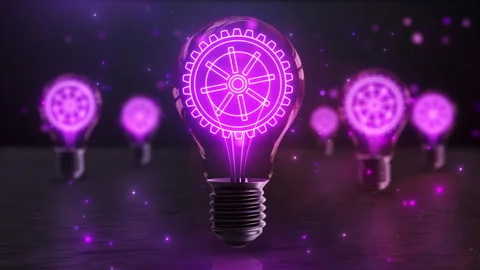 Glowing light bulbs with gears representing the innovation concept Stock Footage 334083985