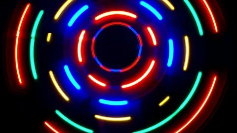 Glowing light circles rotating, abstract colorful background Stock Footage 96062611