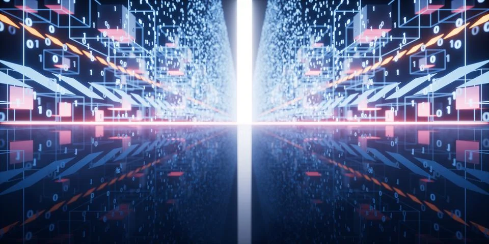 Glowing light in the cyberspace, 3d rendering. Stock Illustration