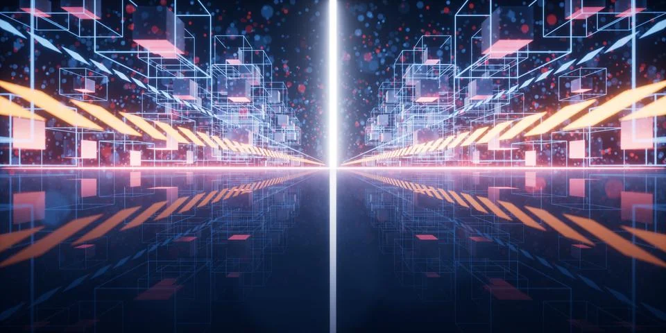 Glowing light in the cyberspace, 3d rendering. Stock Illustration