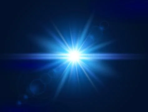 Glowing light effect. Blue lens flare. Glare light. Explosion star. Flash wit Stock Illustration