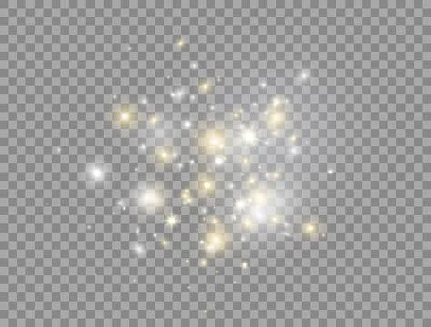 Glowing light effect. Bright golden and white stars explosion with sparkles o Stock Illustration