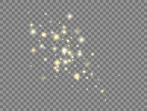 Glowing light effect. Bright golden stars explosion with sparkles on transpar Stock Illustration