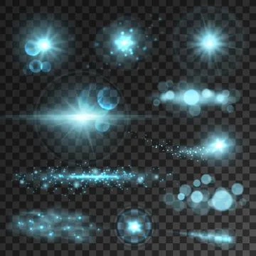 Glowing light flashes set. Blue sparkling stars Stock Illustration