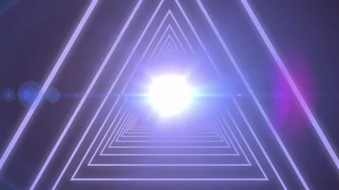 Glowing light in geometric triangular tunnel with purple hues, creating Stock Footage 306264237