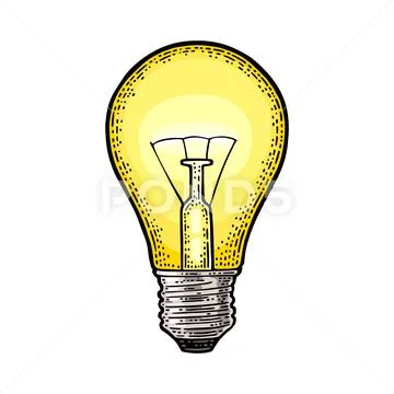 Glowing light incandescent bulb. Vector vintage engraving on white background Stock Illustration