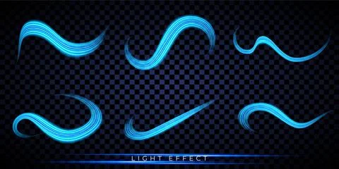 Glowing light lines set. Blue dynamic energy curves. Stream of fresh air. Light Illustrazione stock