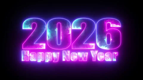 Glowing light neon text Happy new year 2026 animated background with festiv.. Stock Footage 321945013