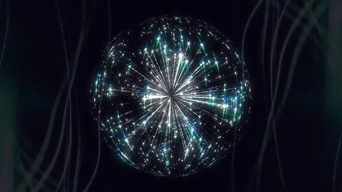 Glowing light sphere with sparkling rays against a dark background Stock Illustration