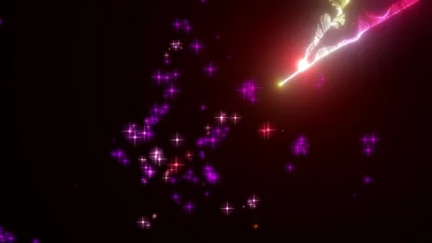 Glowing light streaks and sparkling purple stars emitting energy particles Stock-Footage 345332044