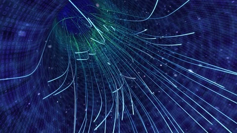Glowing light streaks through data tunnel-view1 Stock Footage 76242090