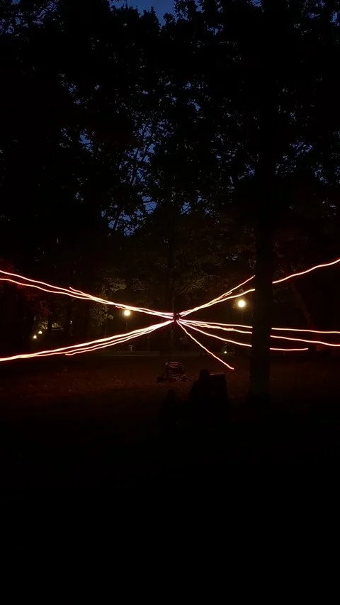 Glowing Light Strings Stretched Between Trees at Night Park Event 動画素材 346524142