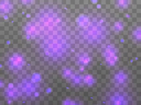 Glowing light on a transparent background. Glowing particles violet color Illustrazione stock