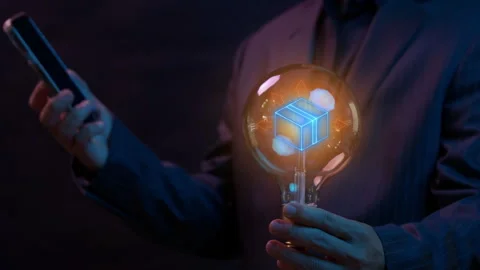 Glowing lightbulb and animation of parcel with arrow line icon Stock Footage 288324038