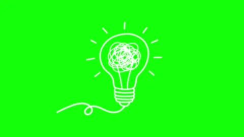 Glowing lightbulb with tangled scribble animation, green screen chroma key loop Stockbeeldmateriaal 339016010