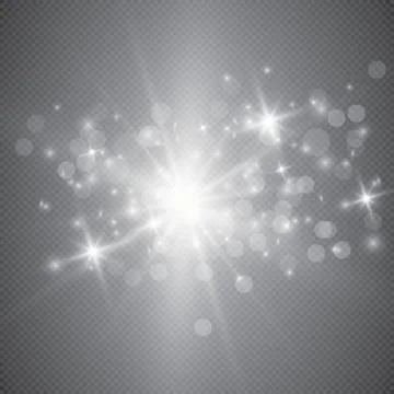 Glowing lights effect, flare, explosion and stars. Special effect isolated on tr Stock Illustration