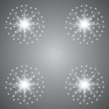 Glowing lights effect, flare, explosion and stars. Special effect isolated on tr Stock Illustration