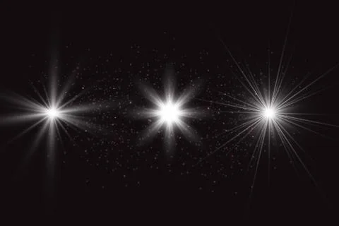 Glowing lights effect, flare, explosion and stars. Special effect isolated on tr Stock Illustration