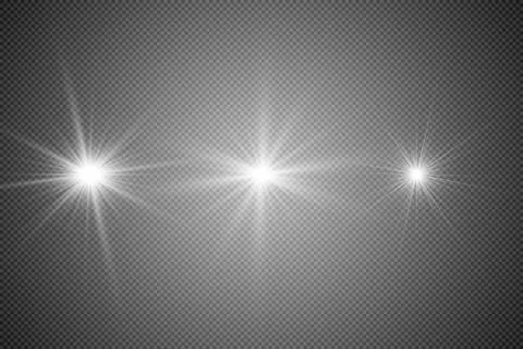 Glowing lights effect, flare, explosion and stars. Special effect isolated on tr Stock Illustration