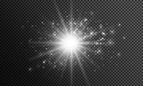 Glowing lights effect, flare, explosion and stars. Special effect isolated on tr Stock Illustration