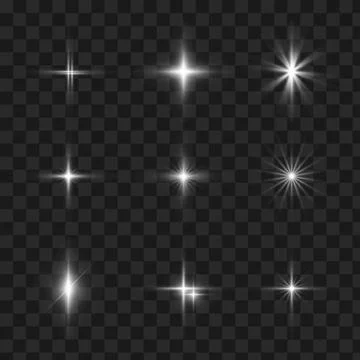 Glowing lights effect, flare, explosion and stars. Special effect isolated on Stock Illustration