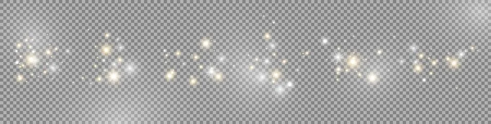 Glowing lights effect set on long banner. Glitter light. Gold and white magic Stock Illustration