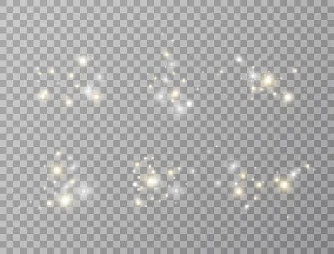 Glowing lights effect set on transparent background. Glitter light. Gold and  Stock Illustration