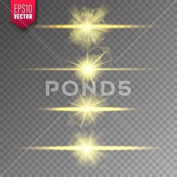 Glowing lights set on transparent background. Lens flare effect. Bright ...