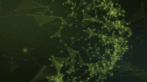 A glowing lime network creates a partial globe from connected polygon facet.. Stock Illustration