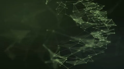 A glowing lime web of interconnected geometric lines curves across a deep g.. Stock Illustration