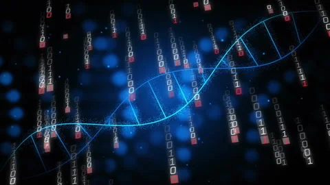 Glowing line appearing and forming helix while binary streams cascading rotating Stock Footage 315802968