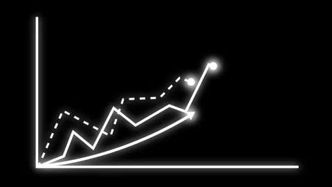 Glowing Line Graph on Black Background Animation, A glowing line graph with.. Stockbeeldmateriaal 304264299