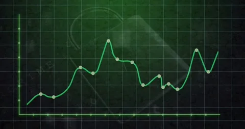 Glowing line graph starting scan on grid, rising with node markers, showing Stock Footage 332296550