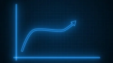 Glowing line graph with upward arrow on dark grid background animation Stock Footage 316711421