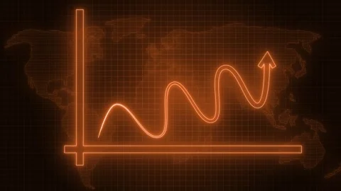 Glowing Line Graph on World Map, Animated Neon Arrows and Business Growth Bar Stock Footage 318109070